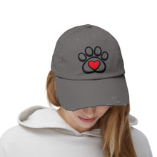 Load image into Gallery viewer, Distressed Paw Print Hat with Heart — Dog &amp; Cat Lover Baseball Cap