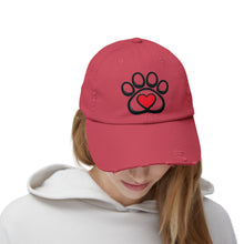 Load image into Gallery viewer, Distressed Paw Print Hat with Heart — Dog &amp; Cat Lover Baseball Cap