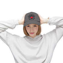 Load image into Gallery viewer, Distressed Paw Print Hat with Heart — Dog &amp; Cat Lover Baseball Cap