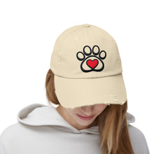 Load image into Gallery viewer, Distressed Paw Print Hat with Heart — Dog &amp; Cat Lover Baseball Cap