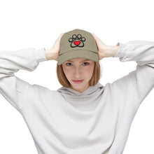 Load image into Gallery viewer, Distressed Paw Print Hat with Heart — Dog &amp; Cat Lover Baseball Cap