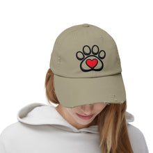 Load image into Gallery viewer, Distressed Paw Print Hat with Heart — Dog &amp; Cat Lover Baseball Cap