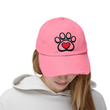 Load image into Gallery viewer, Distressed Paw Print Hat with Heart — Dog &amp; Cat Lover Baseball Cap